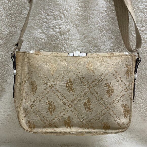 Vintage Ralph Lauren US Polo Small Purse Cotton Polyester Tan/White - Picture 3 of 10